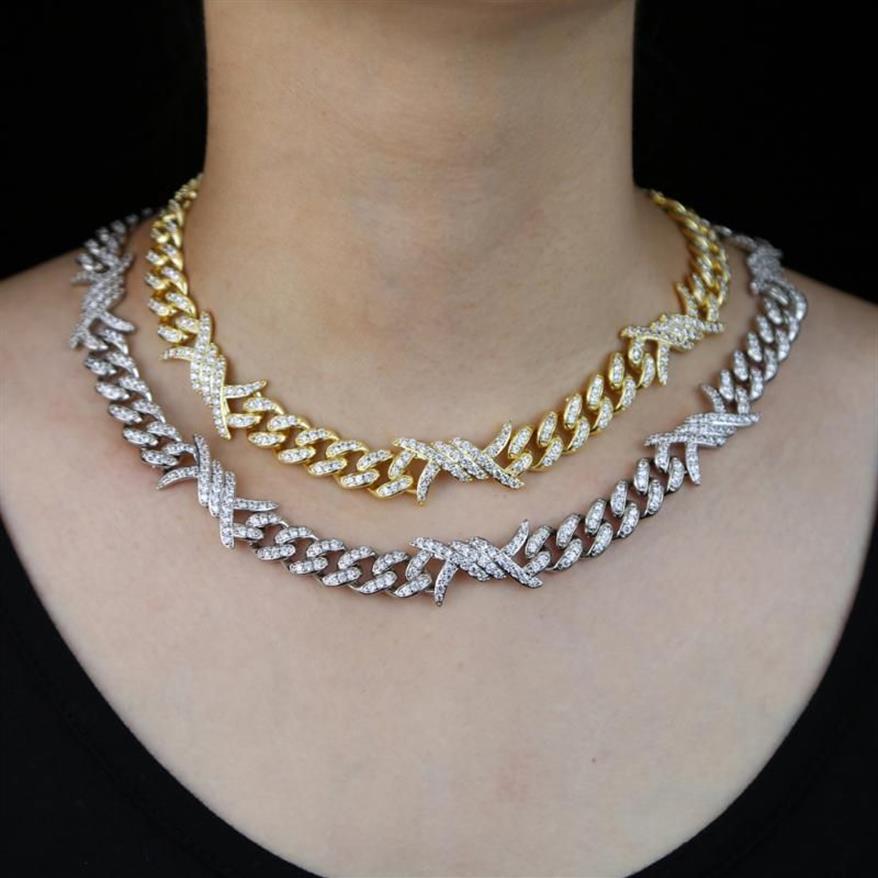 Halsreifen Iced Out Bling 5A CZ Kubikzirkonia Kubanische Kette 18 Karat Gold Hip Hop zarte Stacheldrahthalskette für Männer Männer charmanter Schmuck3475