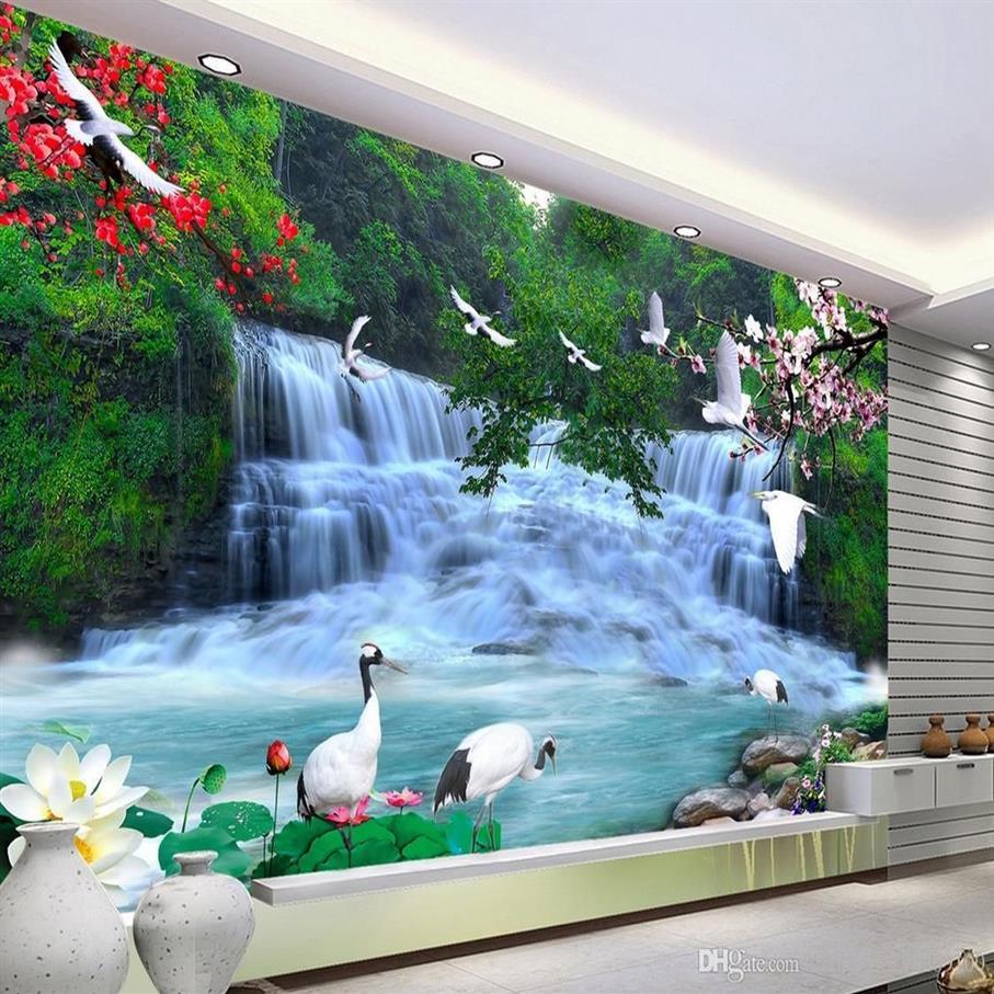 Niestandardowy piękny wodospad krajobraz tło ściany mural 3D tapeta 3D papiery ścienne dla tła telewizyjnego236c