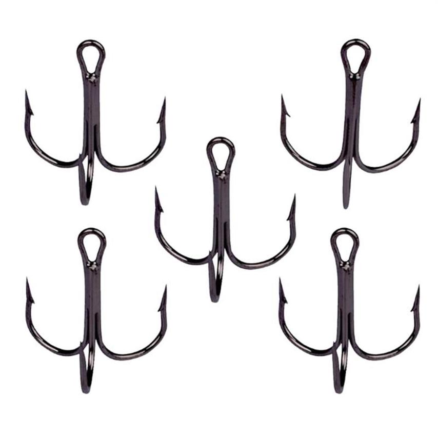 Fiskekrokar 50 st 2 # 4 6 8 10 Black Hook High Carbon Steel Triple Inverted Tackle Round Bend for Bass239C