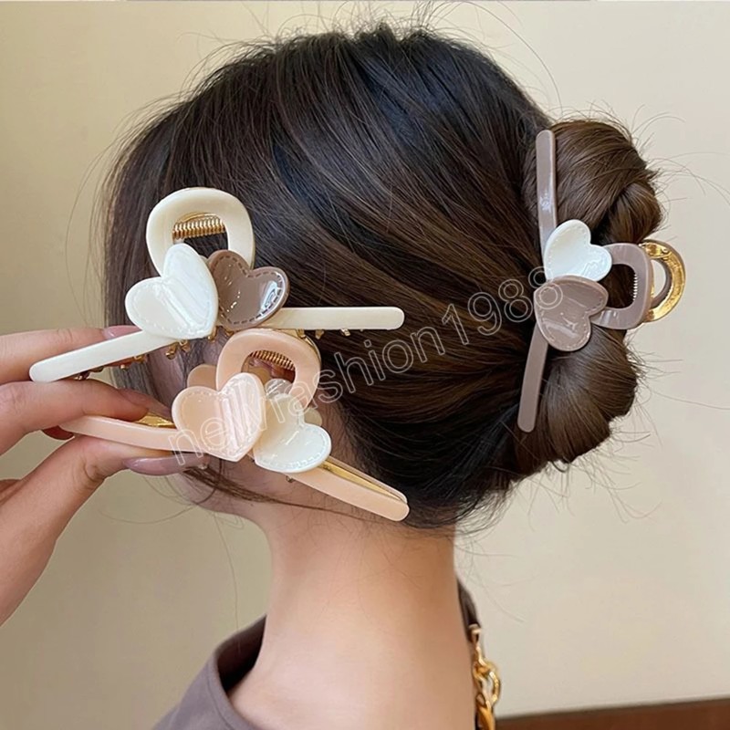 Mode Sweet Heart Hair Claw Clips Stora icke-halk akryl Eleganta hårklämmor för kvinnor flickor hårstyling tillbehör