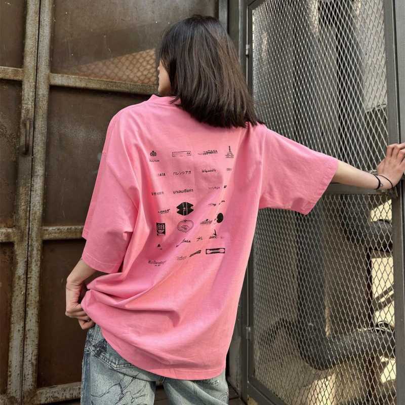 2023新しい女性の高品質のTシャツシャツエディションファミリー23SSクラシックコレクションマルチエレメントプリントスリーブルーズTシャツ