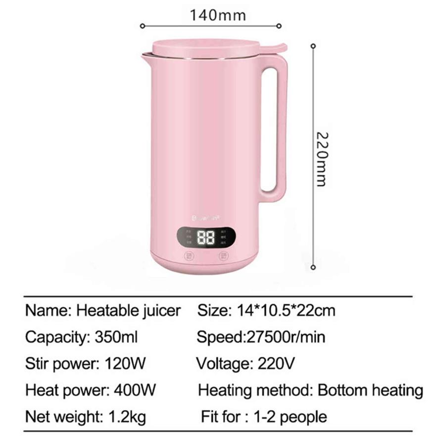 350ML 400W Mini macchina il latte di soia Macchina il latte di soia Macinino il latte di soia Macchina il latte in acciaio inossidabile Spremiagrumi Frullatore alimenti bambini H11032597