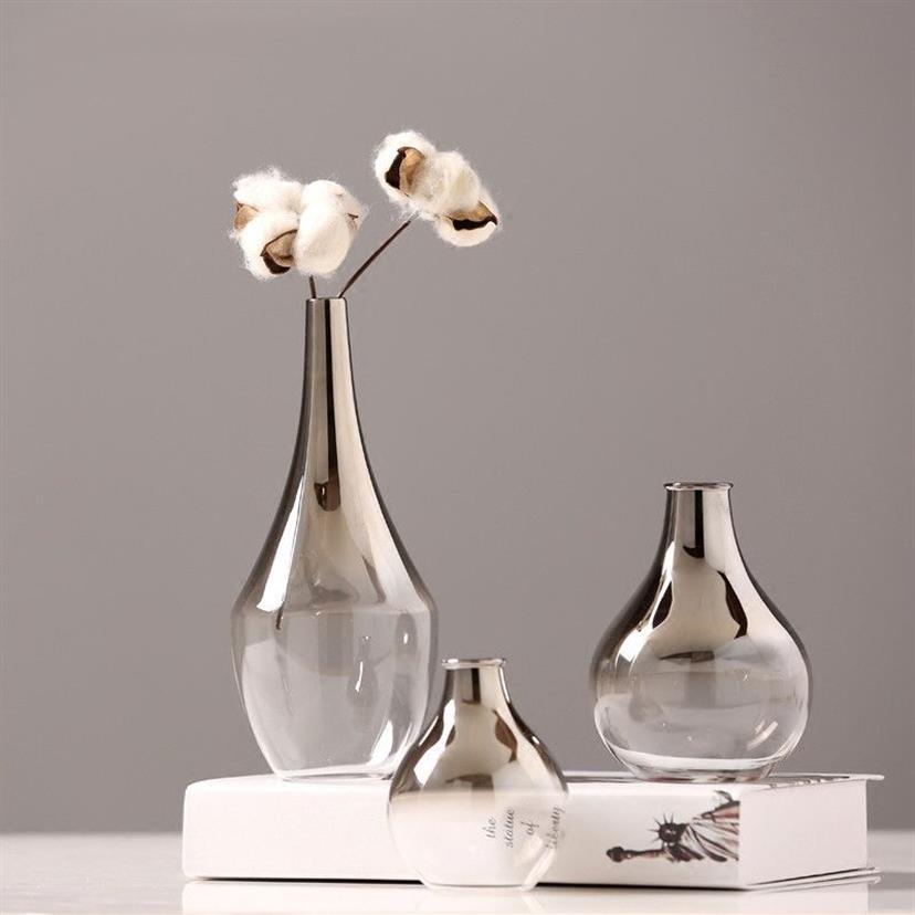 Nordic Glass Vase Silver Silver Bradient Drided Flower Vase Orments Home Decoration Home Hompts Plants Pots Furnishing T2260p