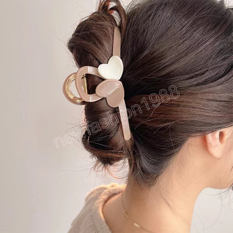 Pinzas en forma de garra para el pelo con forma de corazón dulce, pinzas para el pelo elegantes de acrílico antideslizantes grandes para mujeres y niñas, accesorios para peinados