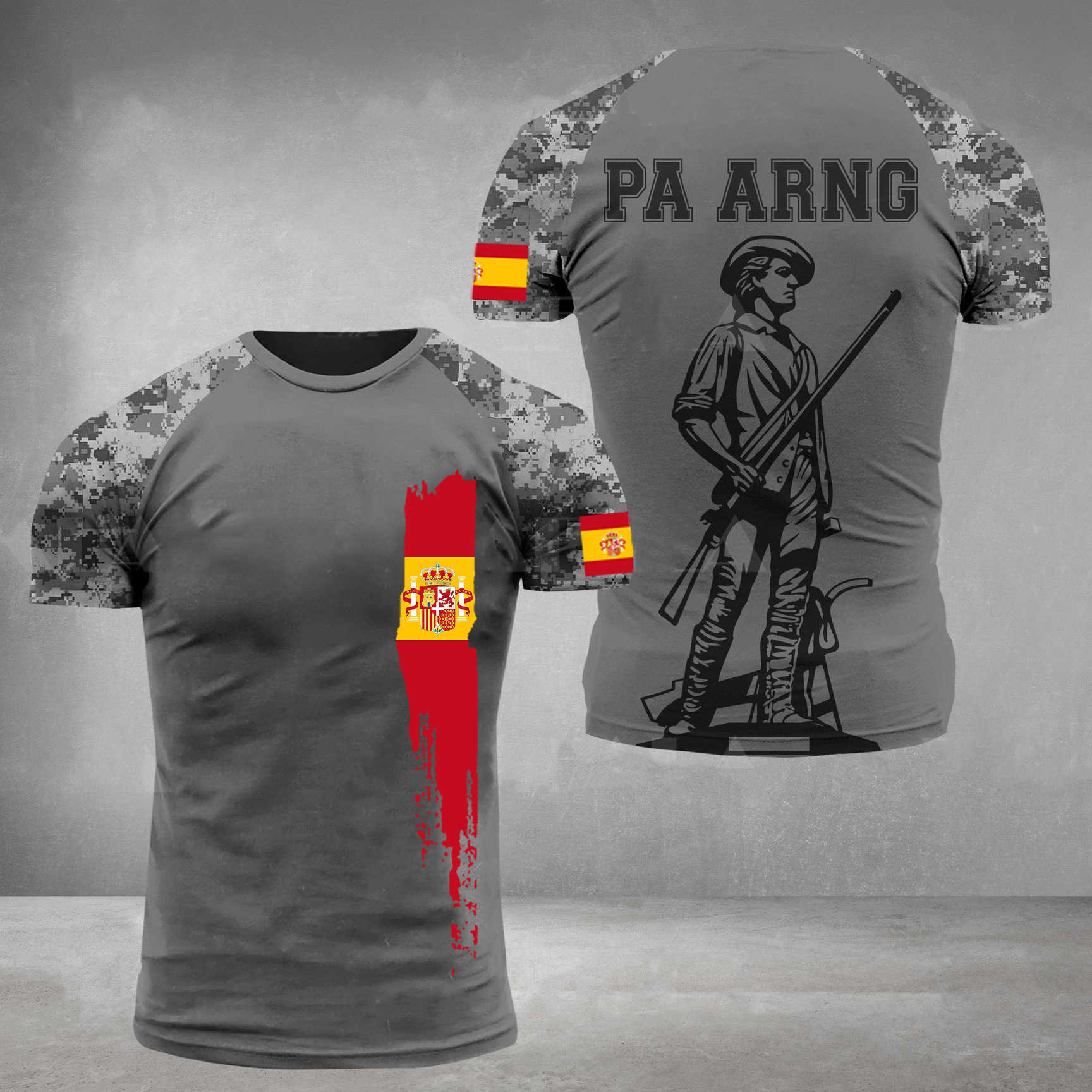 New Men's T-shirt Spanish Soldier Veteran Flag Printing High Quality T-shirt Summer O-Neck Men's