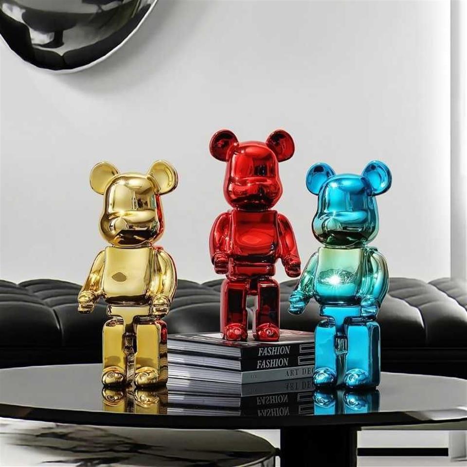 Dekorativa föremål Figurer 26cm plätering Bearbrick 400 Staty Gradient Bear Brick Sculpture Figurer Harts Y2K Ornament Living 220k