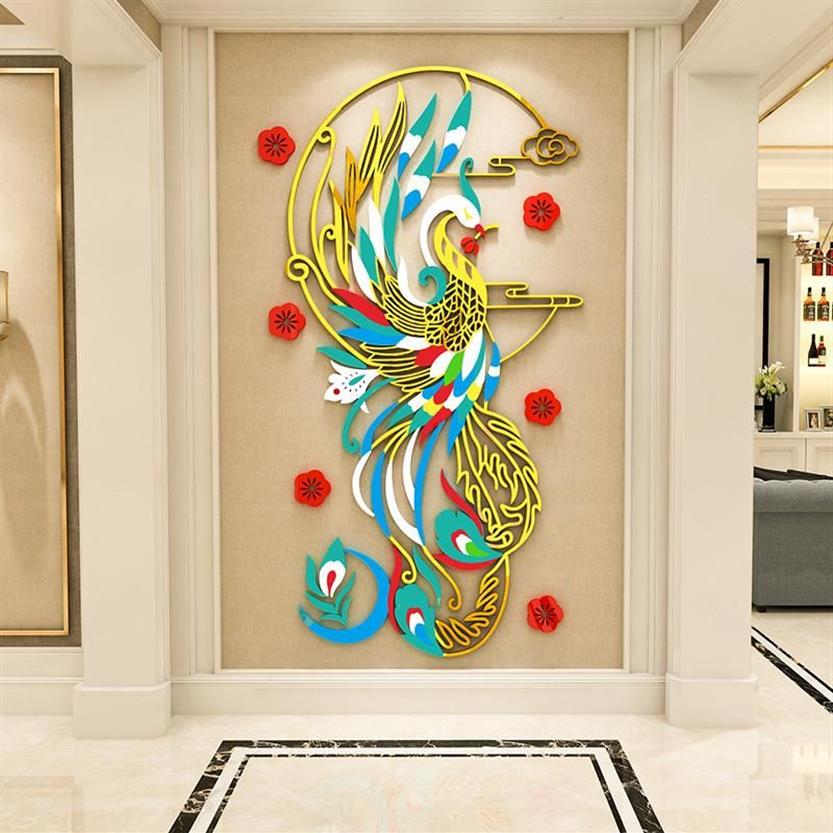 Adesivi murali Cinese classico fai da te Phoenix adesivo acrilico 3D Stereo Soggiorno Ingresso Ristorante Layout di sfondo2401