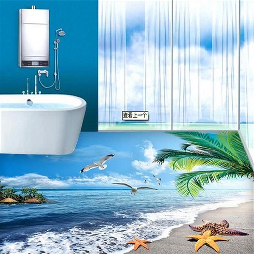 Modern Floor Painting 3D seascape beach floor painting Mural-3d PVC Wallpaper Self-adhesive Floor Wallpaper-3d249n