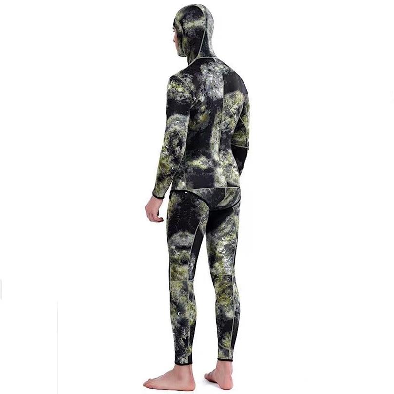 m Camouflage combinaison à manches longues Fission à capuche 2 pièces de néoprène Submersible pour hommes garder au chaud combinaison de plongée étanche 220316245U