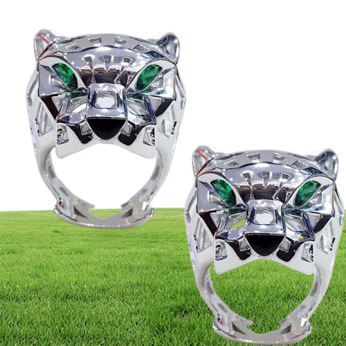 Eyes verts de luxe Zircon Leopard Head 925 STERLING Silver Dinger Ring Panther Animal Crect Party Wedding Silver Bijoux J01128447427778