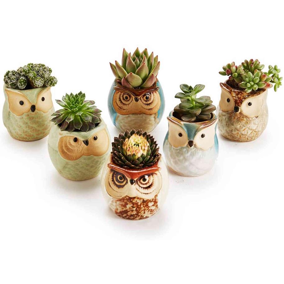 1 pz bella ceramica mini vaso scrivania fioriera piante grasse bonsai fiore di cactus gufo vaso regali le donne ragazze ragazzi bambini Y0314308A