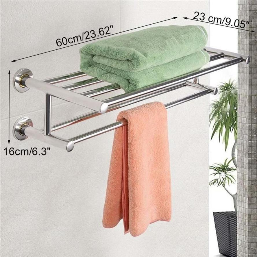 Handdoekhouders 60 cm roestvrijstalen oppervlak polijsten dubbele wandmontage badkamerrekhouder opvouwbare plank290o