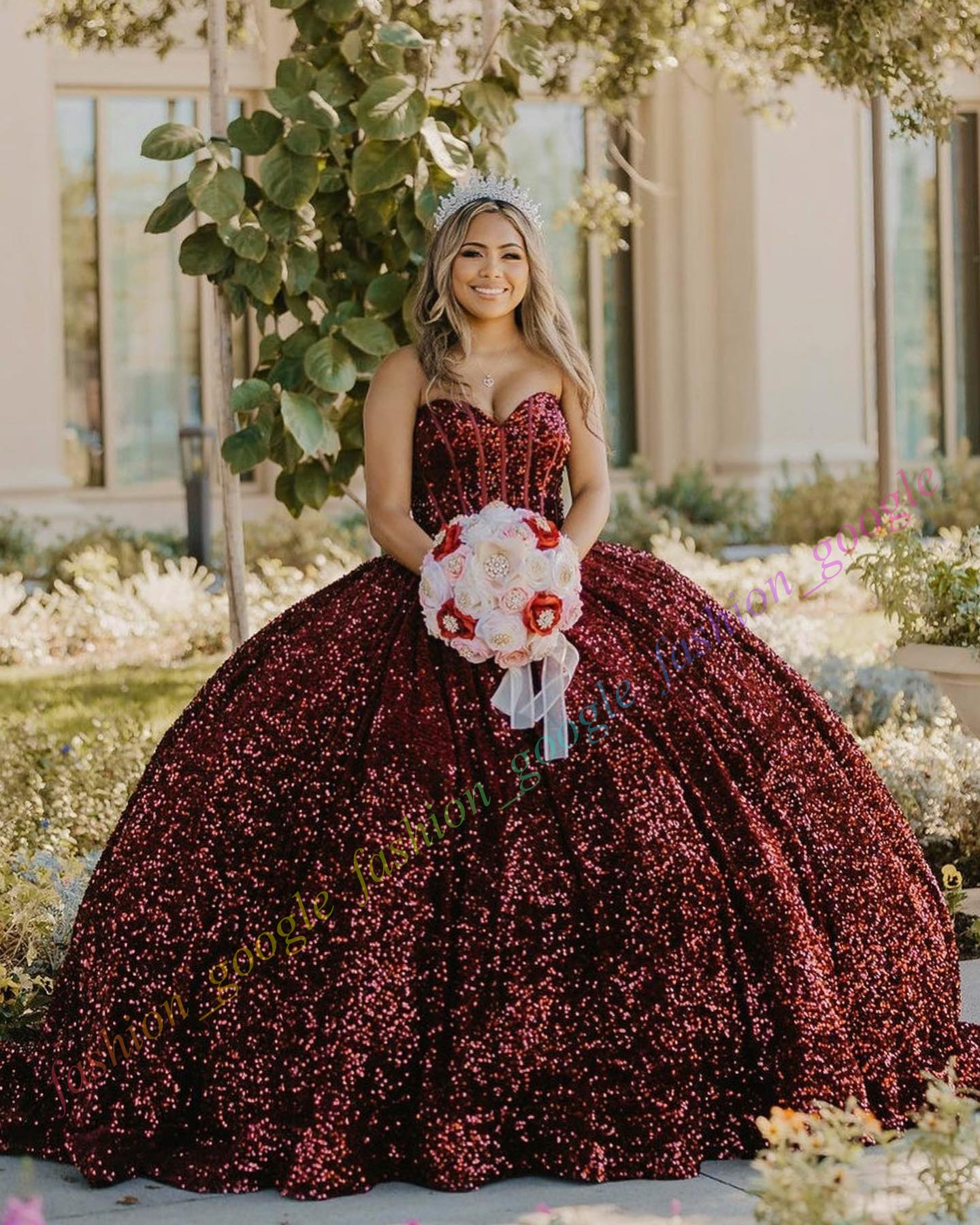 Robe de Quinceanera scintillante, manches pouf détachables, bal de débutante, coing mexicain doux, robe de fête d'anniversaire 15/16 pour 15e fille, drame d'hiver, bal formel, gala, vin