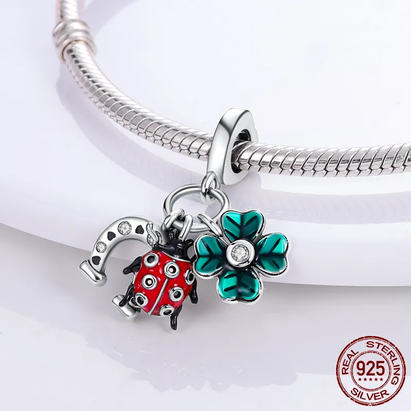 925 Sterling Silver Dangle Charm Women Beads High Quality Jewelry Gift Wholesale Blossom Flower Lucky Four Leaf Clover Butterfly Bead Fit Pandora Bracelet DIY