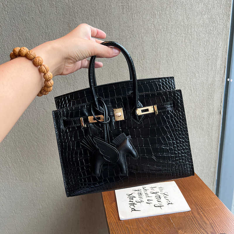 オリジナルのBojin Tote Bags Online Store Advanced New Crocodile Pattern Outsewn Bag Leather Handbag Top Lay Cowhide Womens Fashion with Real Logo