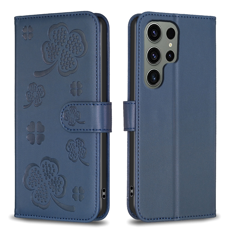 Étuis portefeuille en cuir Lucky Flower pour Samsung S24 Ultra S23 FE Plus A15 A05 A05S A25 A24 A34 A54 A14 A13 A73 A33 A53 S22 trèfle à quatre feuilles porte-carte d'identité pochette à rabat