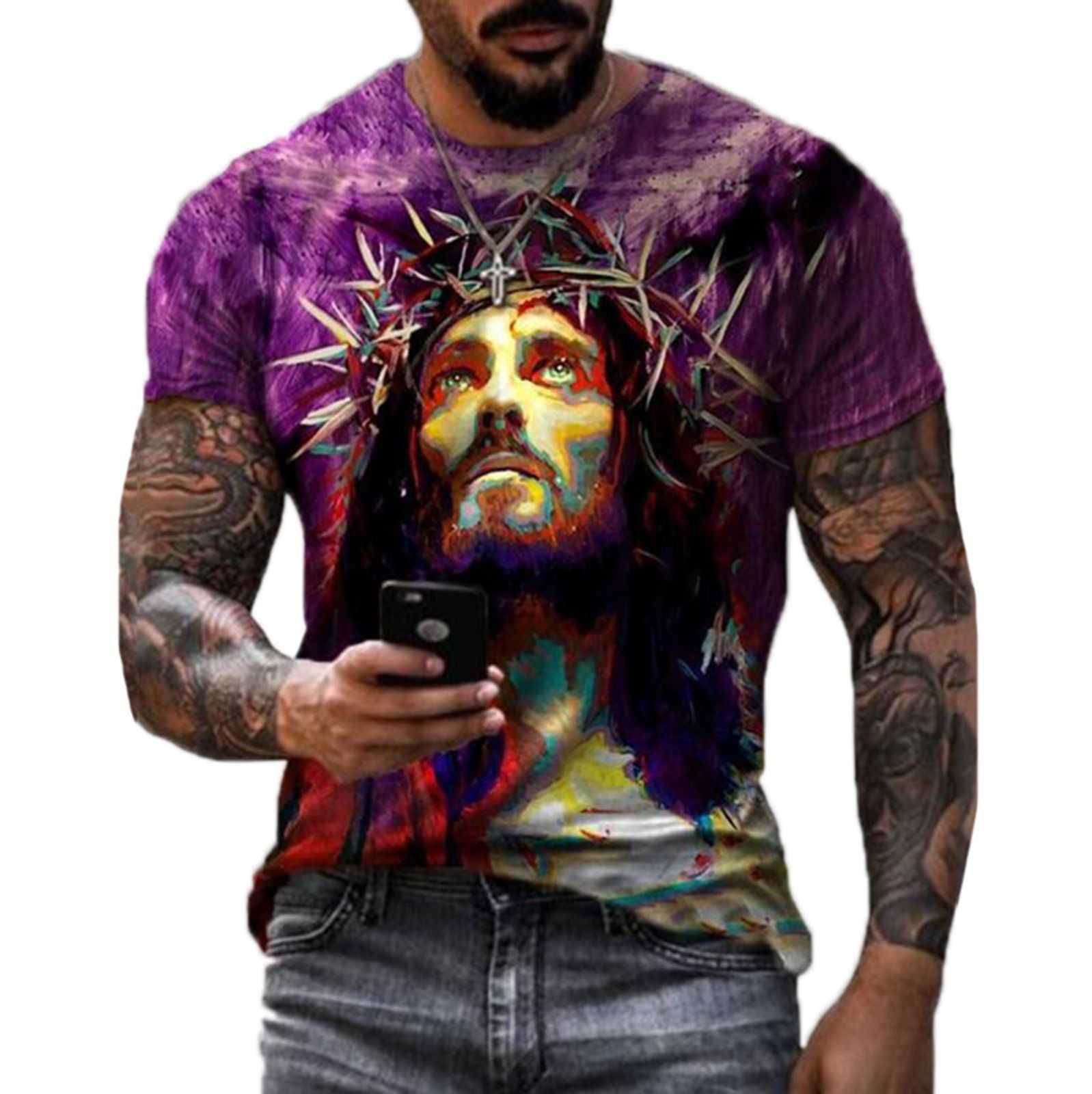 Jesus avatartryck Summer Fashion Casual Short Sleeved Cool T-shirt Harajuku Street Clothing Overdimased Top