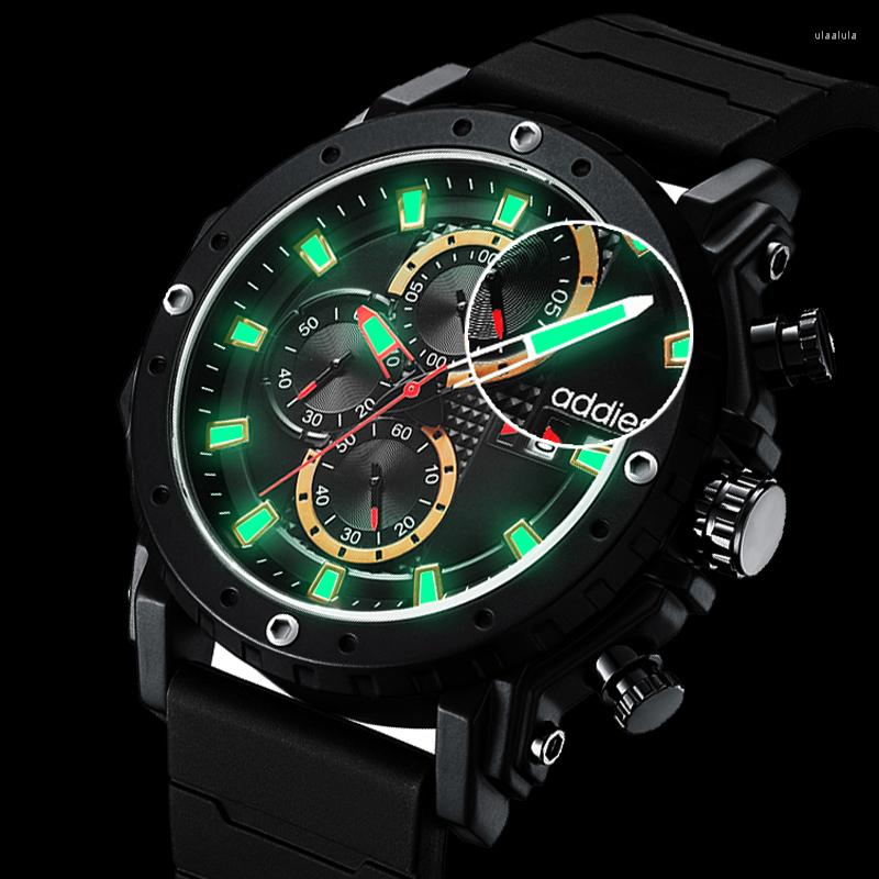 腕時計リロジ・ホンブル2023ファッションスポーツ時計男性黒いシリコンオートデートクロノグラフクォーツオス時計の輝く時計