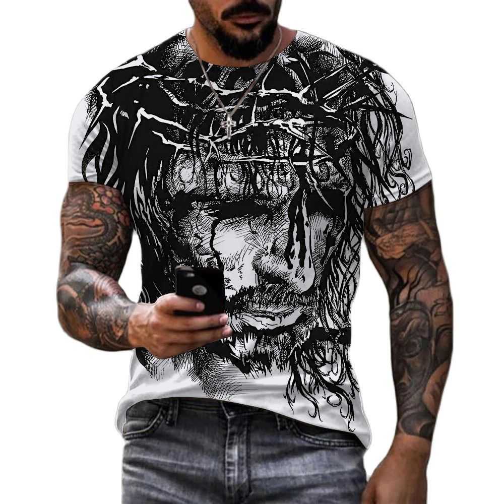 Jesus avatar printing summer fashion casual short sleeved cool T-shirt Harajuku street clothing oversized top