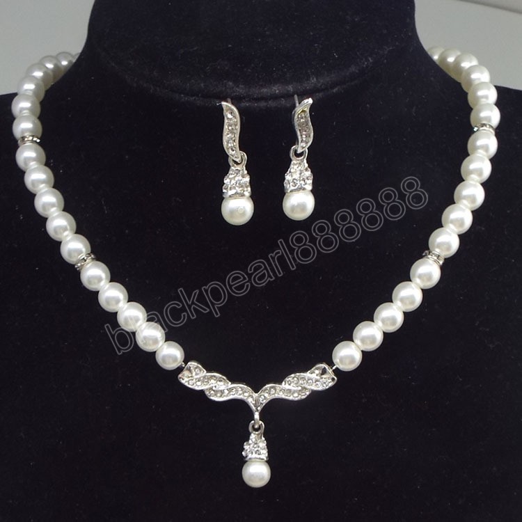 Luxury Fashion Pearls Earrings Necklace Jewelry Set For Women Wings Accessories Banquet Party Gift