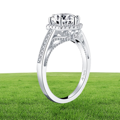 AINUOSHI luxe 925 en argent sterling 2CT coupe ronde Halo bague de fiançailles simulé diamant mariage géométrique bague en argent bijoux Y201611678