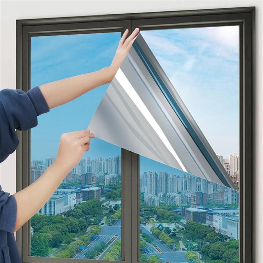 Film miroir auto-adhésif réfléchissant pour fenêtre, teinte de confidentialité solaire pour la maison, verre bleu argent 222f