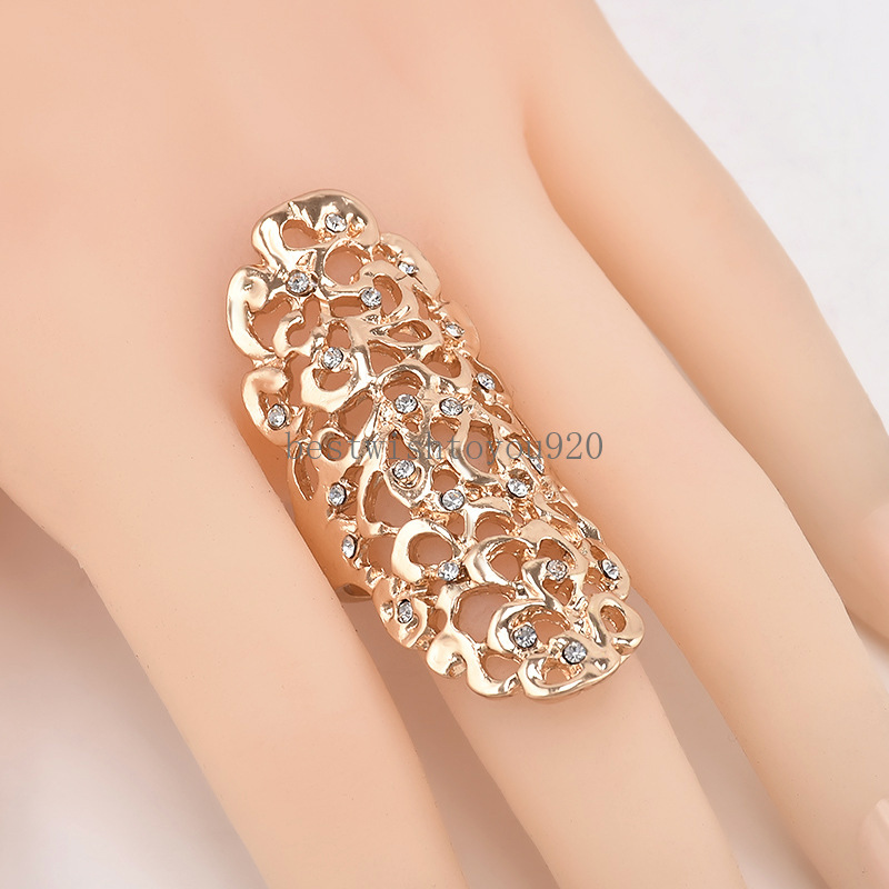 Hollow Out Rings Fashion Retro Exaggerate Crystal Gold Color Big Knuckle Rings For Women Jewelry Gifts Long Wedding Rings