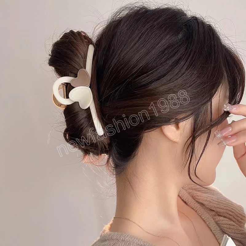 Pinzas en forma de garra para el pelo con forma de corazón dulce, pinzas para el pelo elegantes de acrílico antideslizantes grandes para mujeres y niñas, accesorios para peinados