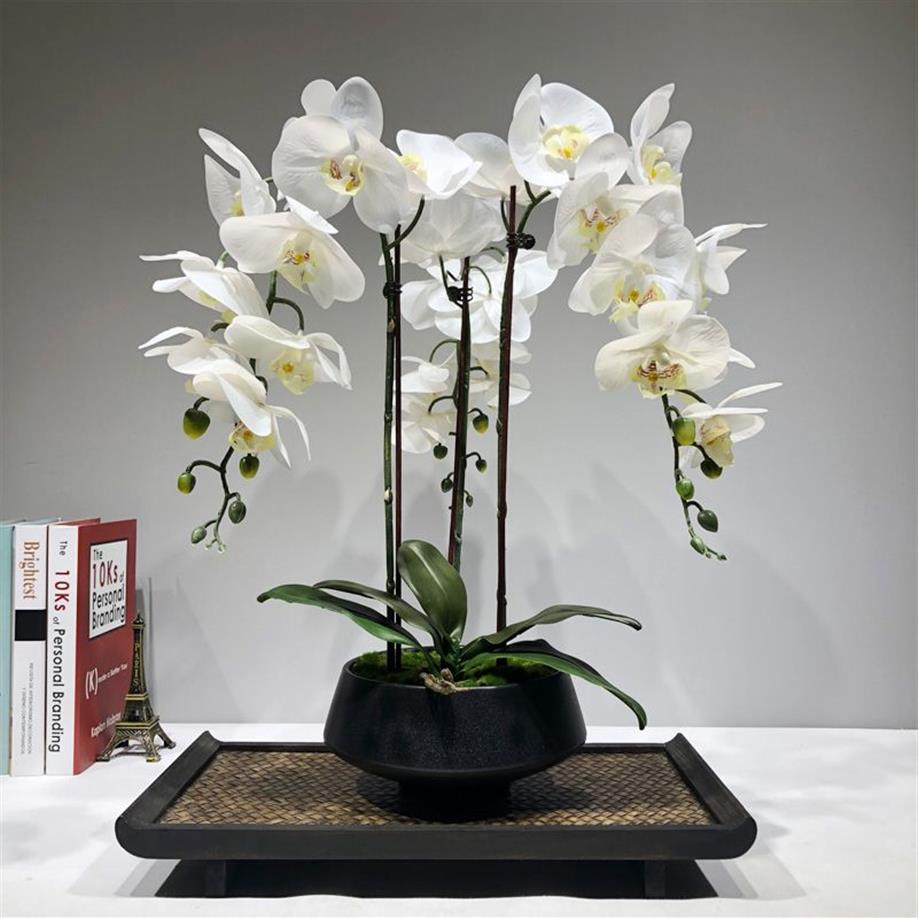 Grand arrangement de fleurs d'orchidées artificielles PU toucher réel sensation de main sol décoration de table maison bouquet de haute qualité sans vase 2012414