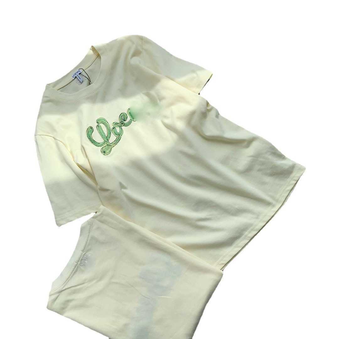 Designer-Damenbekleidung 20 % Rabatt Shirt Strenge Auswahl an High-Version Loe begrenzte Kaktus-Stickerei Kurzarm-T-Shirt locker
