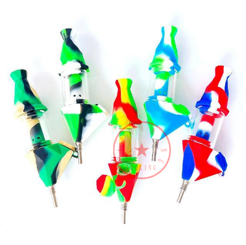 Coloré Fumer Silicone Narguilé Bong Pipes Portable Converti Amovible Herb Tabac Filtre Waterpipe Bubbler Huile Rigs 10MM Pointe En Métal Clous Porte-Paille DHL