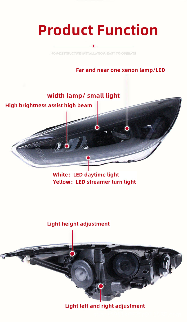 Auto-Lichter-Baugruppe für Ford Focus 20 15–20 17, Voll-LED-Scheinwerfer mit dynamischem, beweglichem Blinker, Xenon