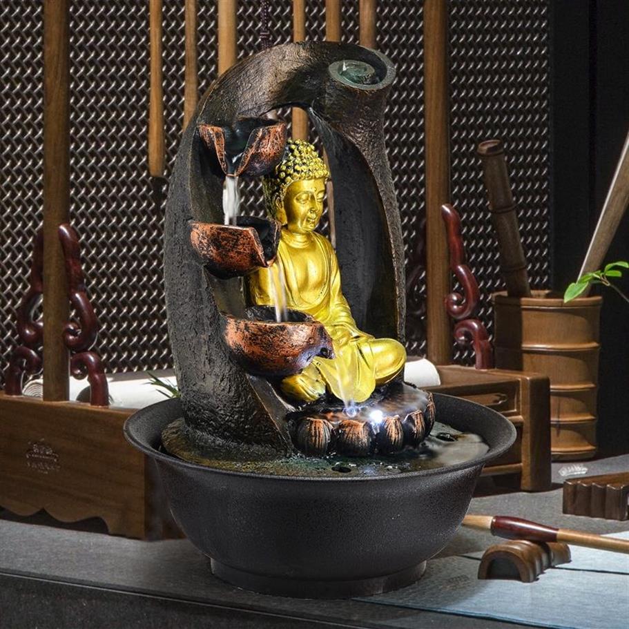 Statue de bouddha fontaines décoratives fontaines d'eau d'intérieur résine artisanat cadeaux Feng Shui bureau maison fontaine 110 V 220 V E207Z