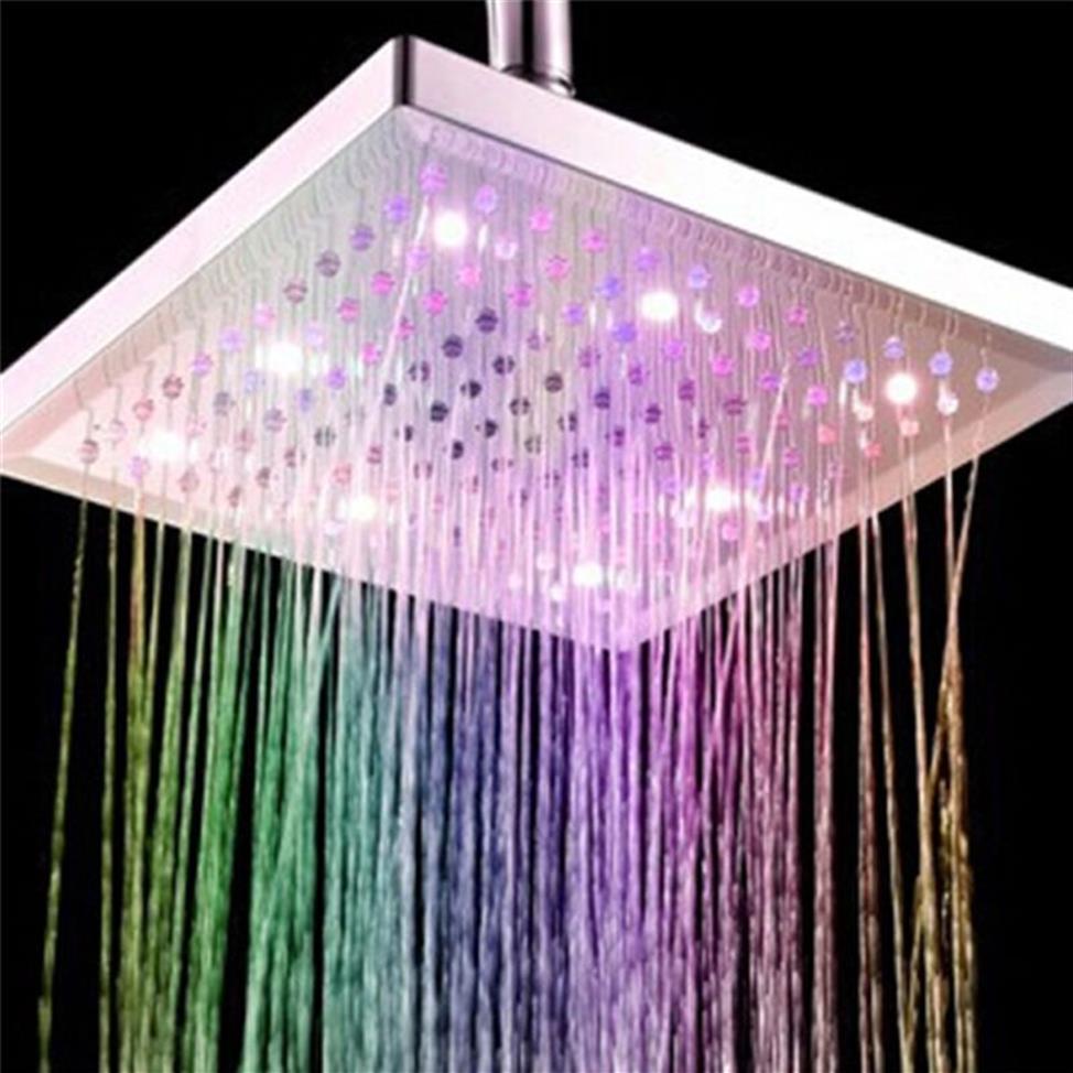 Soffione doccia Testa quadrata Luce Acqua piovana 26 Bagno di casa LED Doccia cambiante automatica i il bagno Dropship Apr12213p