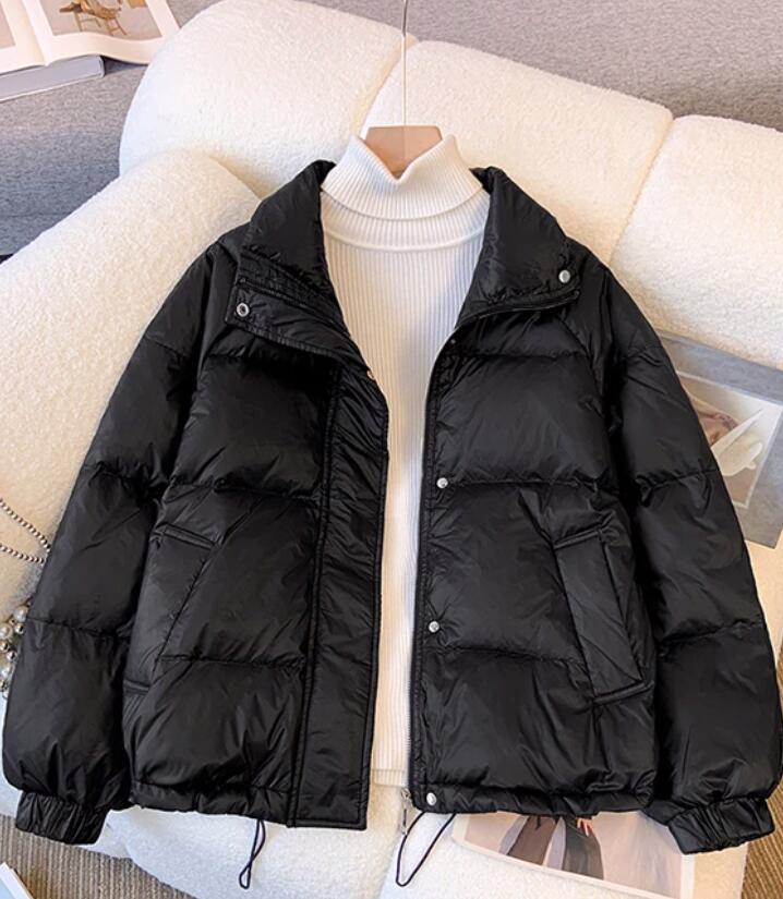 Manteaux d'extérieur pour femmes Manteau d'hiver, veste en duvet et en coton pour femmes, nouveau style occidental pour femmes, dernier style populaire noir à petit col montant, style court