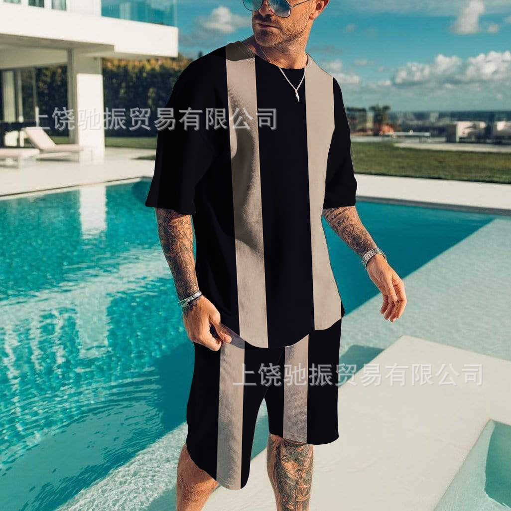 Summer New Digital Printing Men's Short Sleeve Set Minimalist Fashion Brand Casual Summer Wear