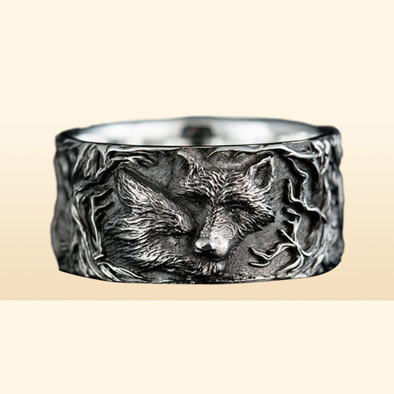 Sleeping Wolf Rings for Men039s Vintage Curled Wolf Ring Personality Hibernate Animal Jewelry Rings Hiphop Male Ring Accessori9232197