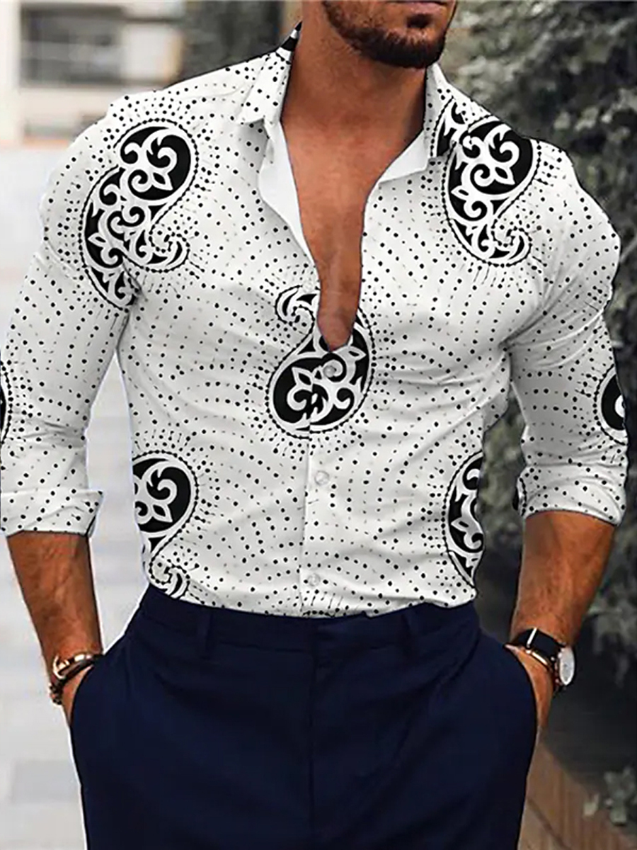 Mens Casual Shirts pojkvän långärmad Slim Button Lapel Tops Fall Fashion 3D Quicksand Print Prom Party S4XL 230131