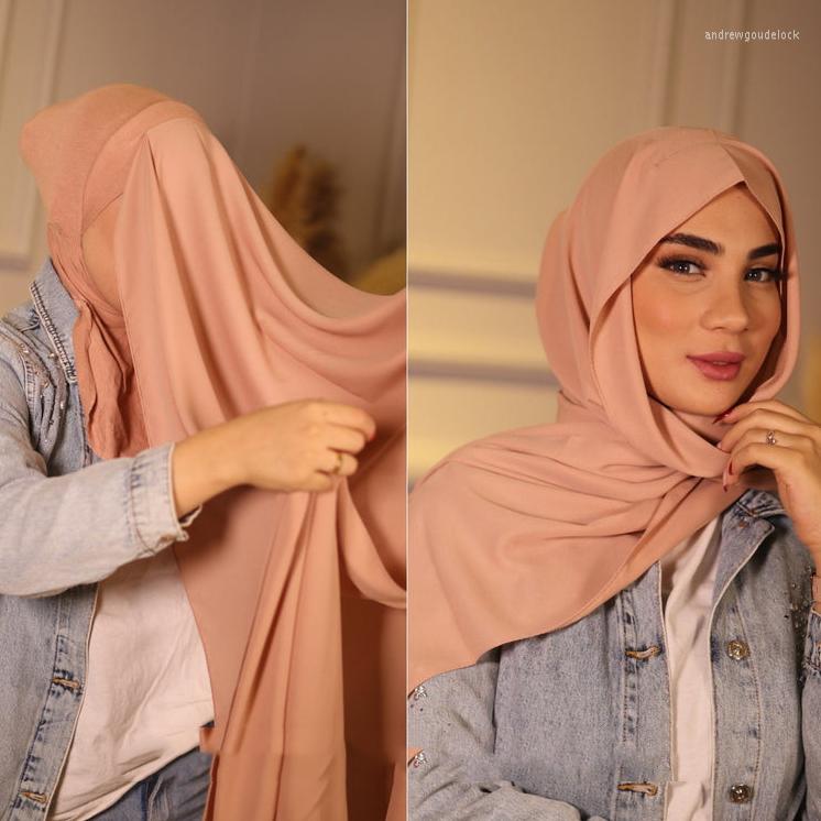 Sciarpe Scialle in chiffon Hijab istantaneo con cofano sotto la sciarpa Copricapo da donna musulmano da donna266a