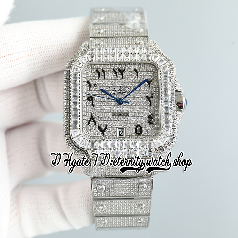 SF tw0029 pavé de diamants M8215 montre automatique pour homme glacé gros diamants lunette arc-en-ciel marqueurs arabes romains bracelet en acier diamant Super édition montres d'éternité