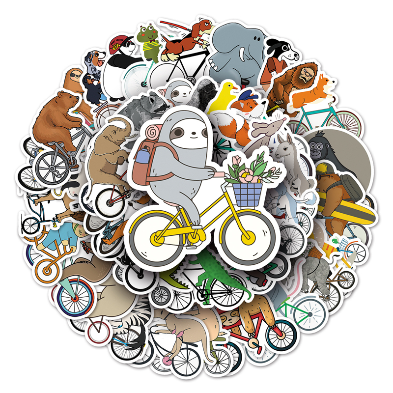 Animals Riding Bicycle Stickers for Laptop Water Bottle Cute Funny Bike Animals TZ-DWZXC-619