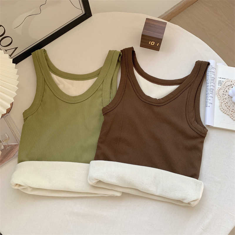 Women's Tanks Camis Winter Fleece Thickened Thermal Vest Slim Bottoming Underwear Woman Tank Top Plus Velvet Camisole Female V-neck Sleeveless Camis Y2302