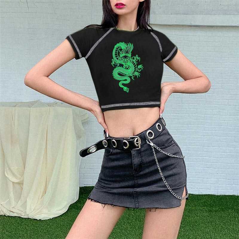 Tanks pour femmes Camis Streetwear Tops Femmes Y2K Vintage Dragon Vest Femmes Sexy Slim Slit