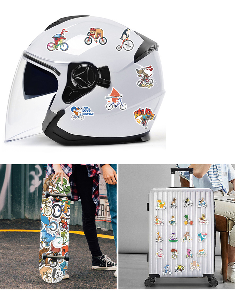 Animals Riding Bicycle Stickers for Laptop Water Bottle Cute Funny Bike Animals W1463