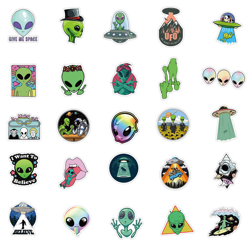 Alien Stickers | UFO Waterproof Vinyl Stickers for Water Bottles Laptop Luggage Cup Mobile Phone Skateboard Decals TZ-CNY150