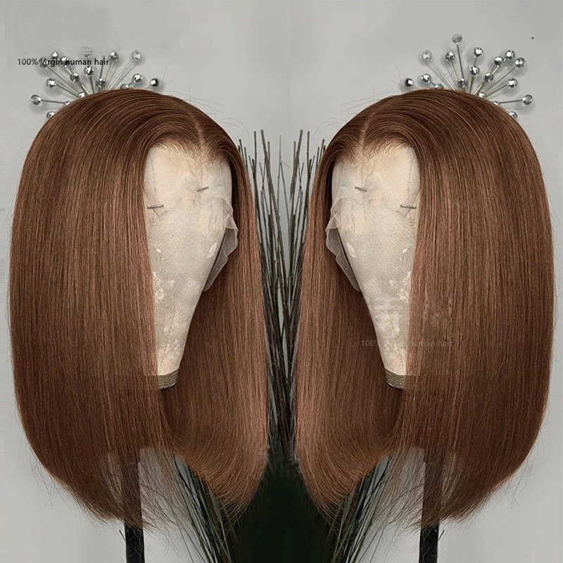 Braziliaanse Menselijk Haar 13X4 Lace Front Bob Pruik Zijdeachtige Rechte 4 # Kleur 10-18inch 150% 180% 210% Dichtheid