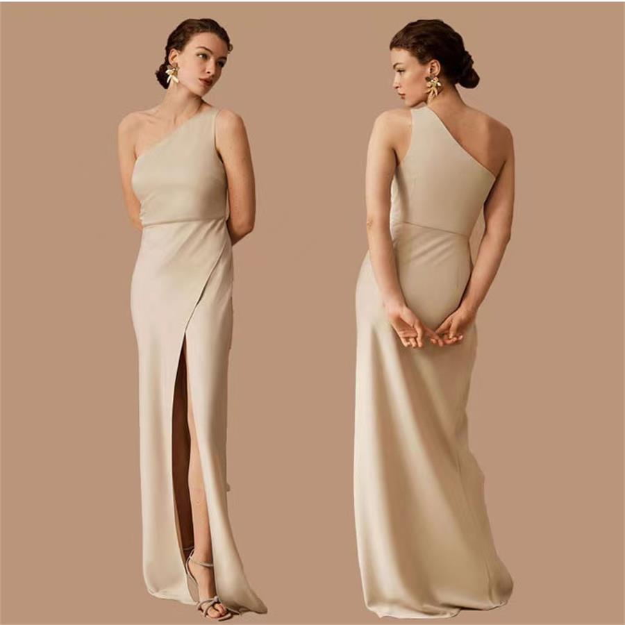 Bridesmaid Dress Premium Light Luxury Champagne Satin Slim and Simple A010