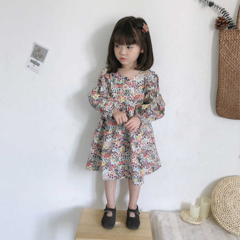 Новое весеннее поступление, модные детские милые детские платья принцессы с длинными рукавами и цветочным принтом для девочек #8459