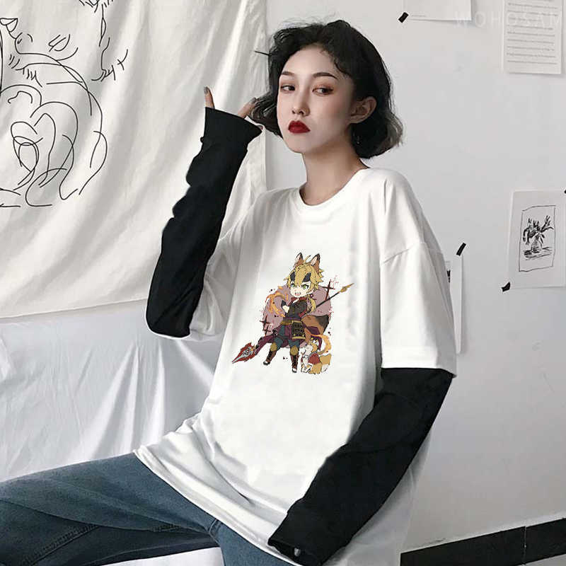 Męskie koszulki Genshin Impact Harajuku długie rękawy T koszule Kobiety harajuku gorąca gra Thoma Kawaii Cartoon Graphics Summervised T-Shirt Tops Y2302