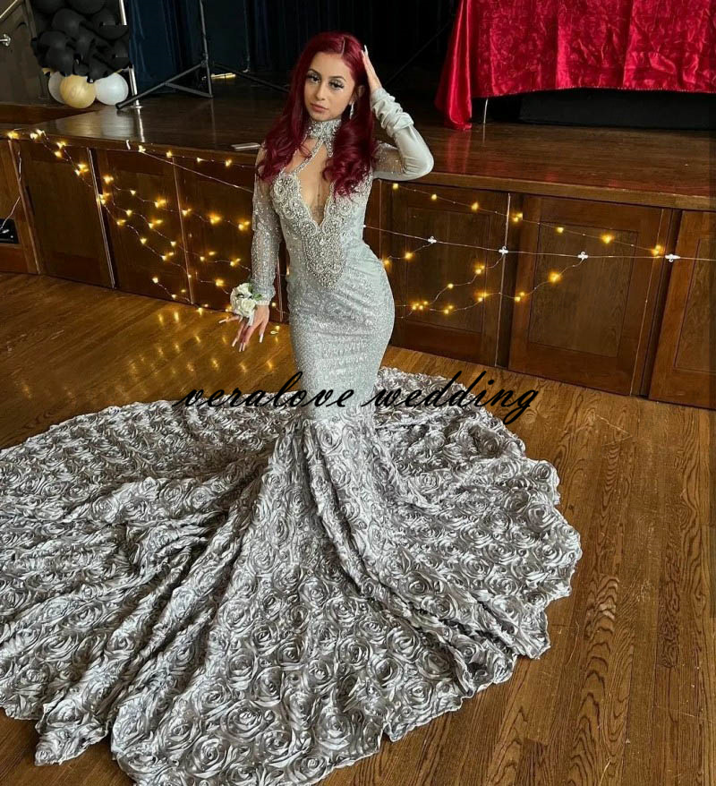 Elegant Rose Mermaid Prom -kl￤nningar f￶r kvinnor 2023 L￥nga ￤rmar Partykl￤nningar PESKIN VESTIDOS DE OCASION Formales Aftonkl￤nning